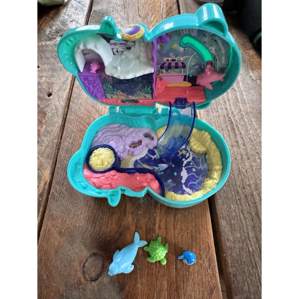 Polly Pocket Otter Player Cute Turtles Dolphins Fish Portable Pink Teal Girls